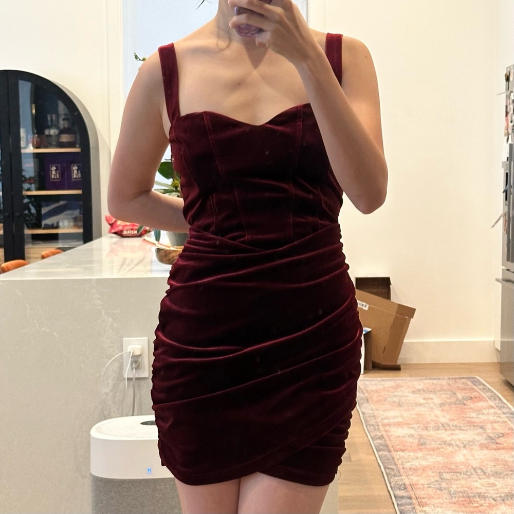 Red velvet mini dress